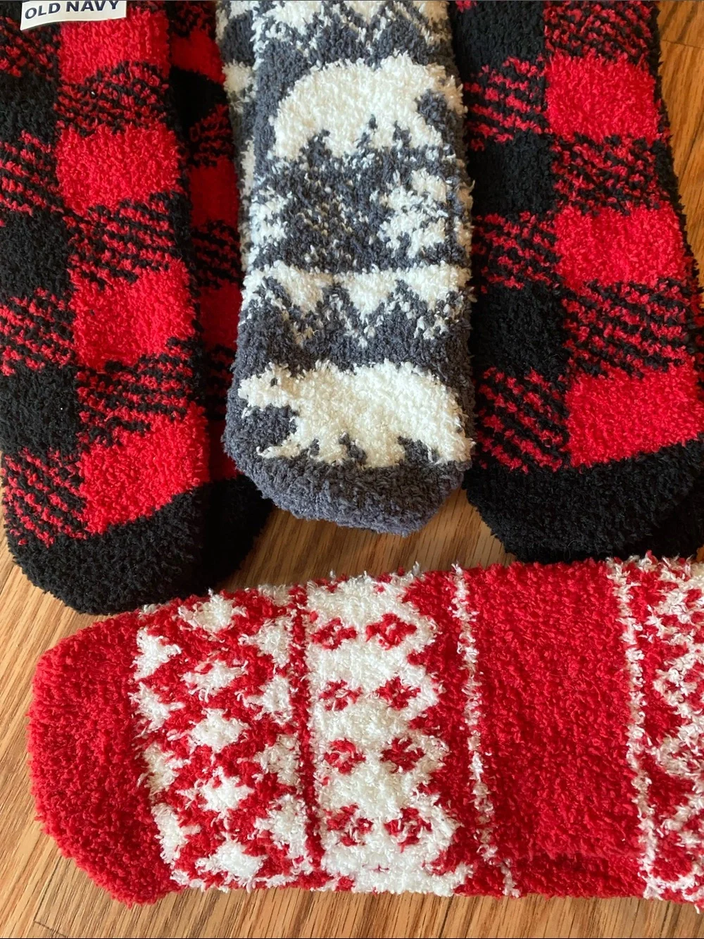 Old Navy Cozy Fuzzy Socks - Red & Black Buffalo Plaid, Red Fair Isle, Gray NWT